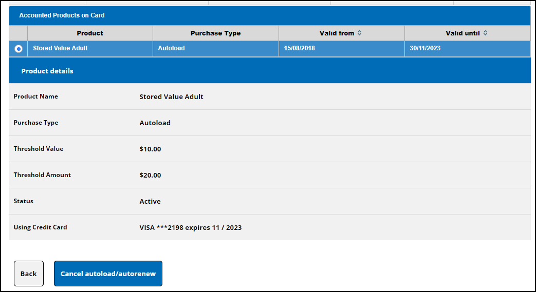 Screenshot showing cancelling an autoload or autorenew
