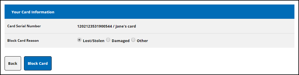Screenshot showing blocking a card