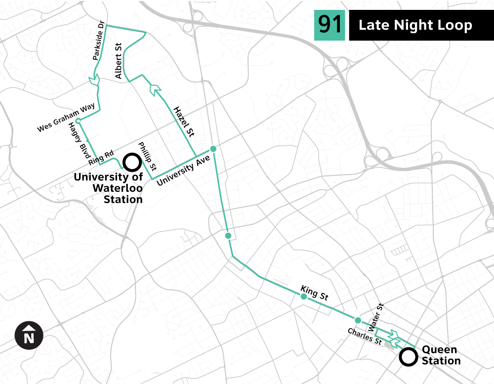 Map of Route 91 Late Night Loop
