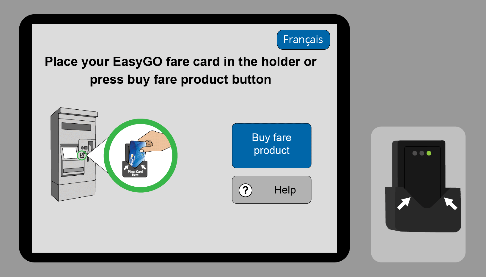 Gif showing the steps to buy a day pass at a fare vending machine