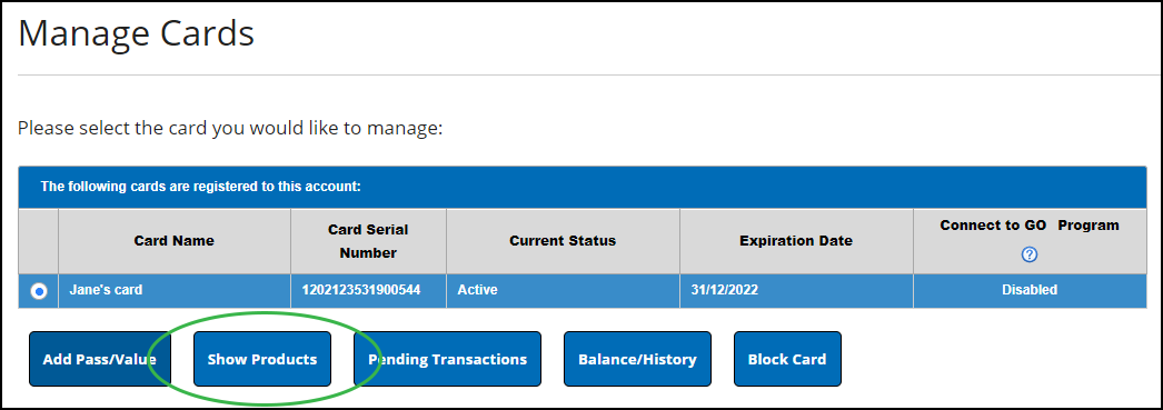 Screenshot of showing products