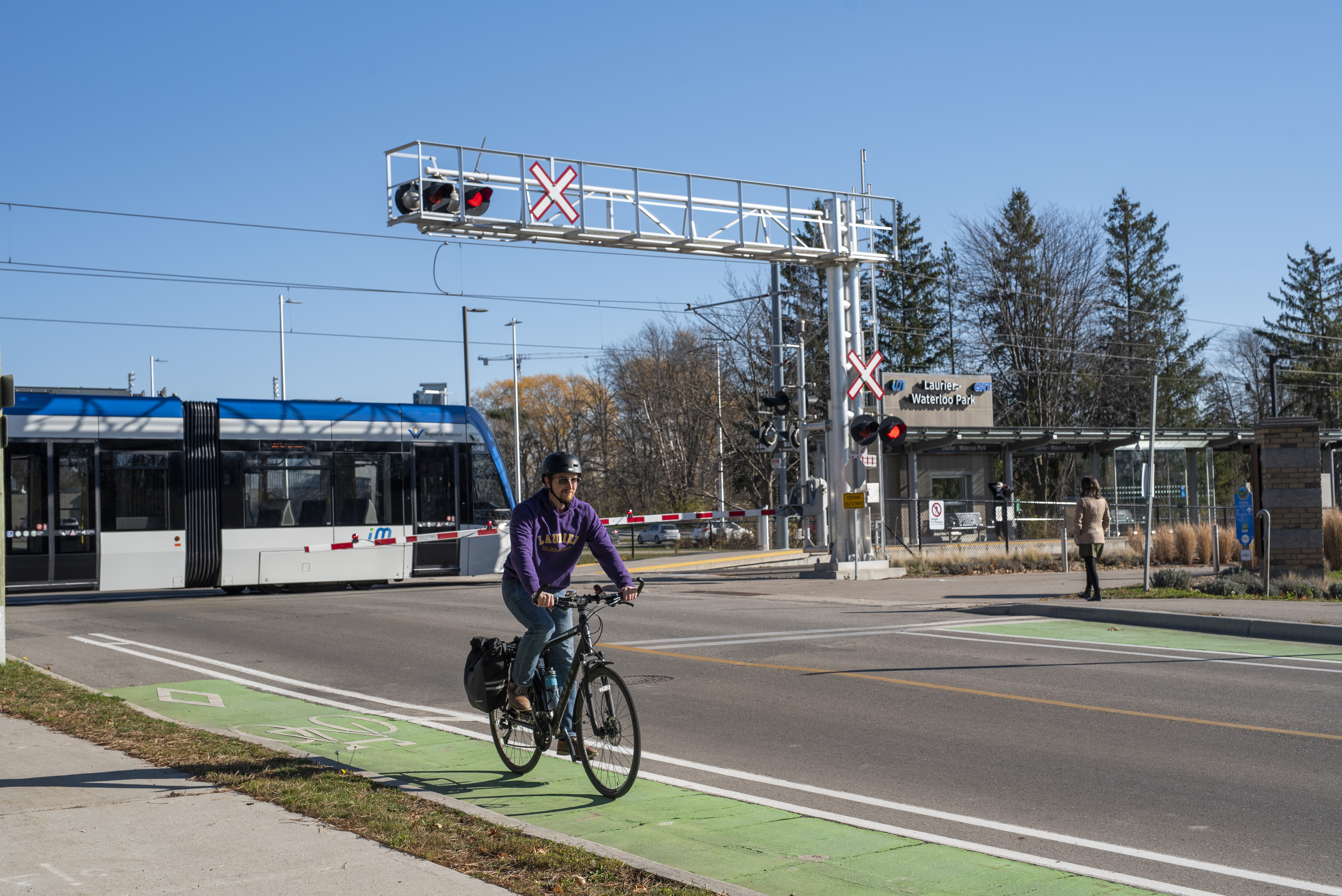 Cyclist using the bike lane on Seagram Drive