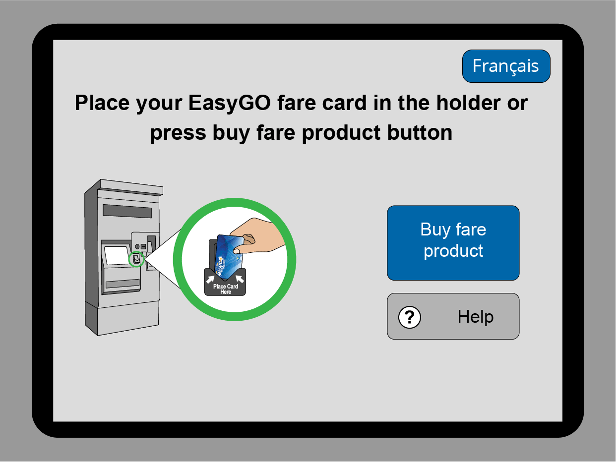 Gif showing the steps to buy a ticket at the fare vending machine