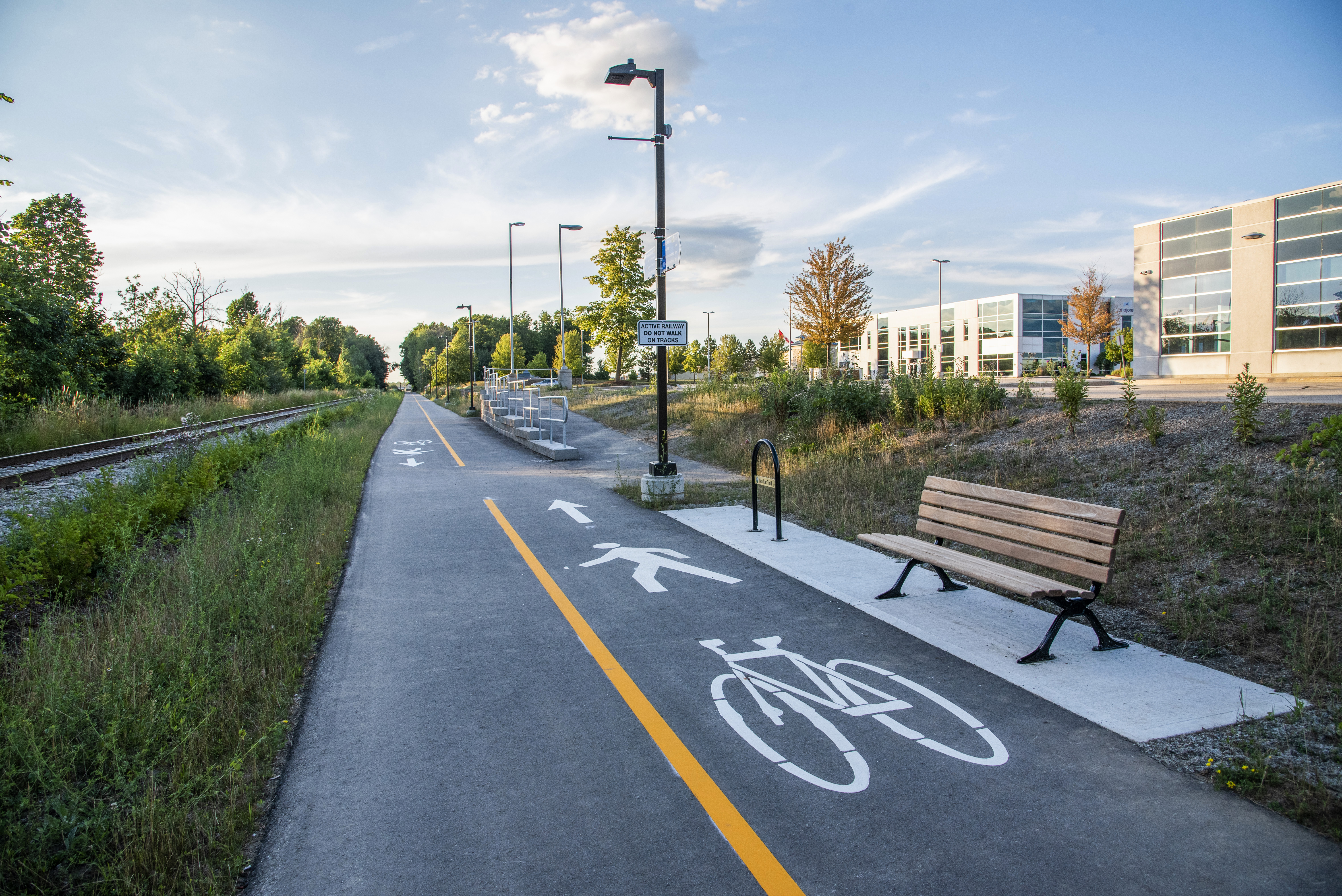 Market Trail with bench and pavement markings